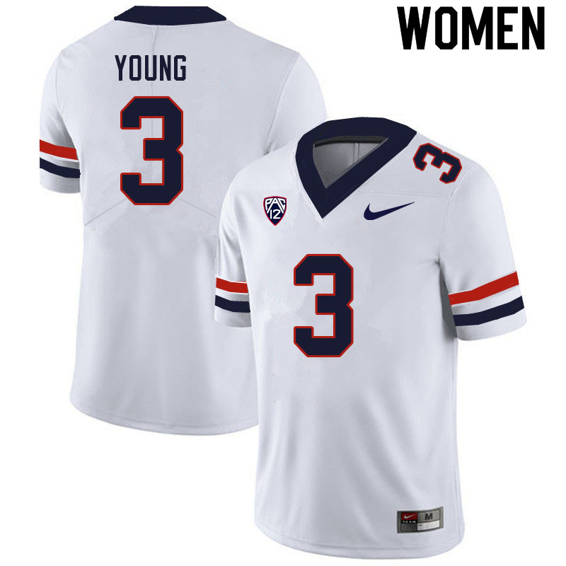 Women #3 Jaydin Young Arizona Wildcats College Football Jerseys Sale-White
